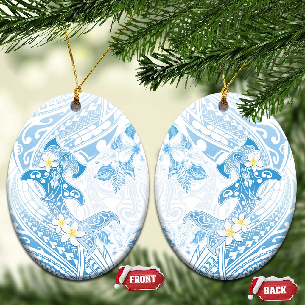 Polynesia Hammerhead Shark Ceramic Ornament Tropical Flowers Tribal Pattern Blue LT05 Oval Blue - Polynesian Pride