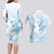 Polynesia Hammerhead Shark Couples Matching Long Sleeve Bodycon Dress and Hawaiian Shirt Tropical Flowers Tribal Pattern Blue