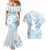 Polynesia Hammerhead Shark Couples Matching Mermaid Dress and Hawaiian Shirt Tropical Flowers Tribal Pattern Blue