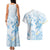 Polynesia Hammerhead Shark Couples Matching Tank Maxi Dress and Hawaiian Shirt Tropical Flowers Tribal Pattern Blue