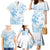 Polynesia Hammerhead Shark Family Matching Mermaid Dress and Hawaiian Shirt Tropical Flowers Tribal Pattern Blue