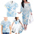 Polynesia Hammerhead Shark Family Matching Off The Shoulder Long Sleeve Dress and Hawaiian Shirt Tropical Flowers Tribal Pattern Blue