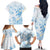 Polynesia Hammerhead Shark Family Matching Off The Shoulder Long Sleeve Dress and Hawaiian Shirt Tropical Flowers Tribal Pattern Blue