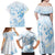 Polynesia Hammerhead Shark Family Matching Off Shoulder Maxi Dress and Hawaiian Shirt Tropical Flowers Tribal Pattern Blue