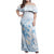 Polynesia Hammerhead Shark Family Matching Off Shoulder Maxi Dress and Hawaiian Shirt Tropical Flowers Tribal Pattern Blue