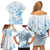 Polynesia Hammerhead Shark Family Matching Off Shoulder Short Dress and Hawaiian Shirt Tropical Flowers Tribal Pattern Blue