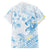 Polynesia Hammerhead Shark Family Matching Off Shoulder Short Dress and Hawaiian Shirt Tropical Flowers Tribal Pattern Blue