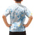 Polynesia Hammerhead Shark Family Matching Puletasi and Hawaiian Shirt Tropical Flowers Tribal Pattern Blue