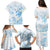 Polynesia Hammerhead Shark Family Matching Puletasi and Hawaiian Shirt Tropical Flowers Tribal Pattern Blue