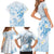 Polynesia Hammerhead Shark Family Matching Short Sleeve Bodycon Dress and Hawaiian Shirt Tropical Flowers Tribal Pattern Blue