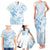 Polynesia Hammerhead Shark Family Matching Tank Maxi Dress and Hawaiian Shirt Tropical Flowers Tribal Pattern Blue