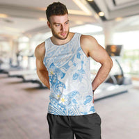 Polynesia Hammerhead Shark Men Tank Top Tropical Flowers Tribal Pattern Blue LT05 Blue - Polynesian Pride