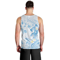 Polynesia Hammerhead Shark Men Tank Top Tropical Flowers Tribal Pattern Blue LT05 - Polynesian Pride