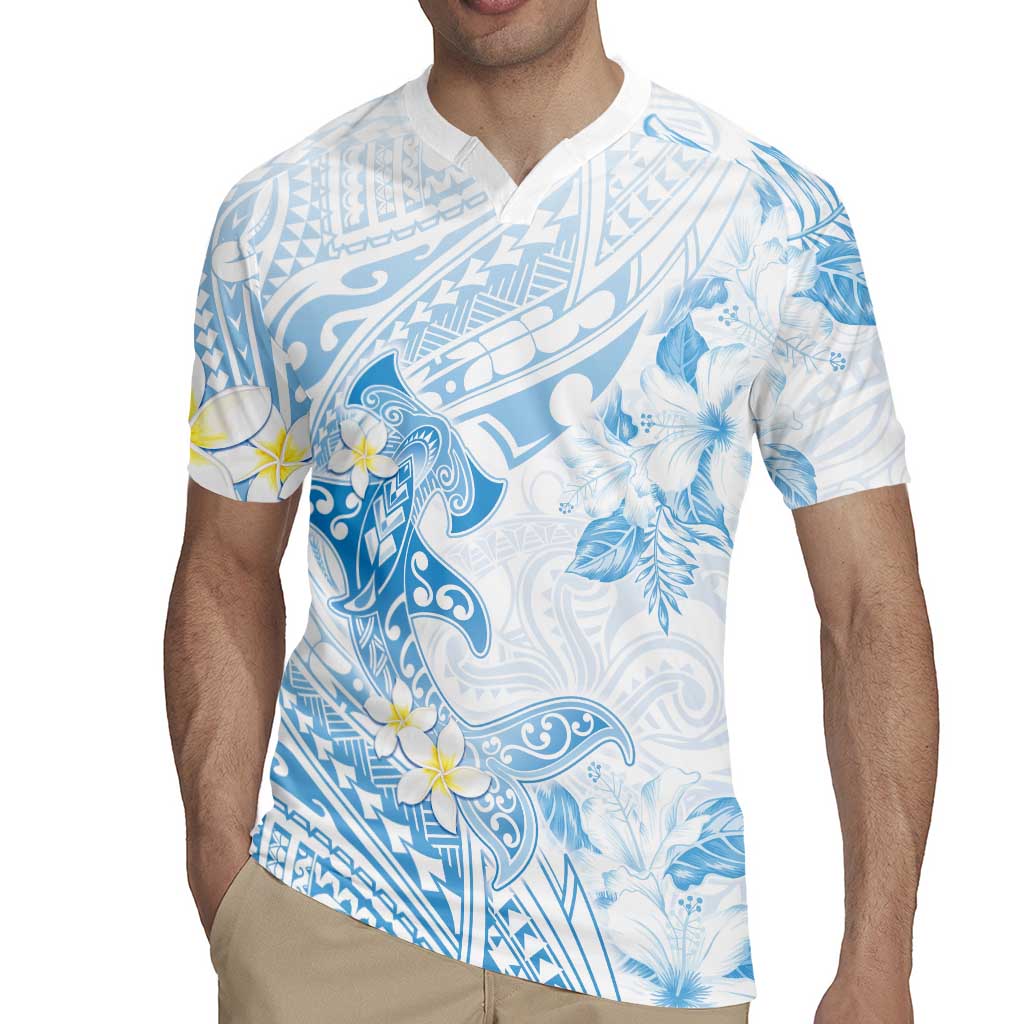 Polynesia Hammerhead Shark Rugby Jersey Tropical Flowers Tribal Pattern Blue LT05 - Polynesian Pride