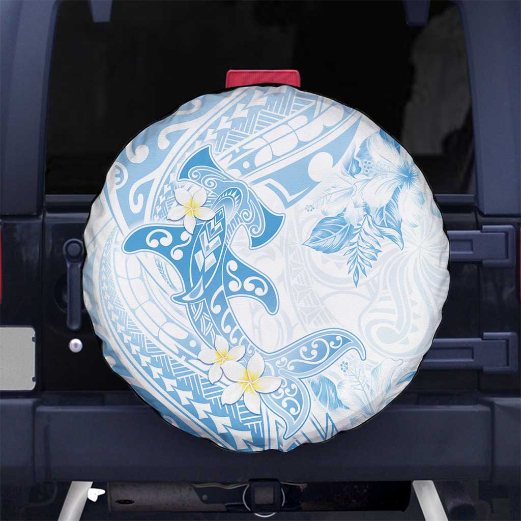 Polynesia Hammerhead Shark Spare Tire Cover Tropical Flowers Tribal Pattern Blue LT05 - Polynesian Pride