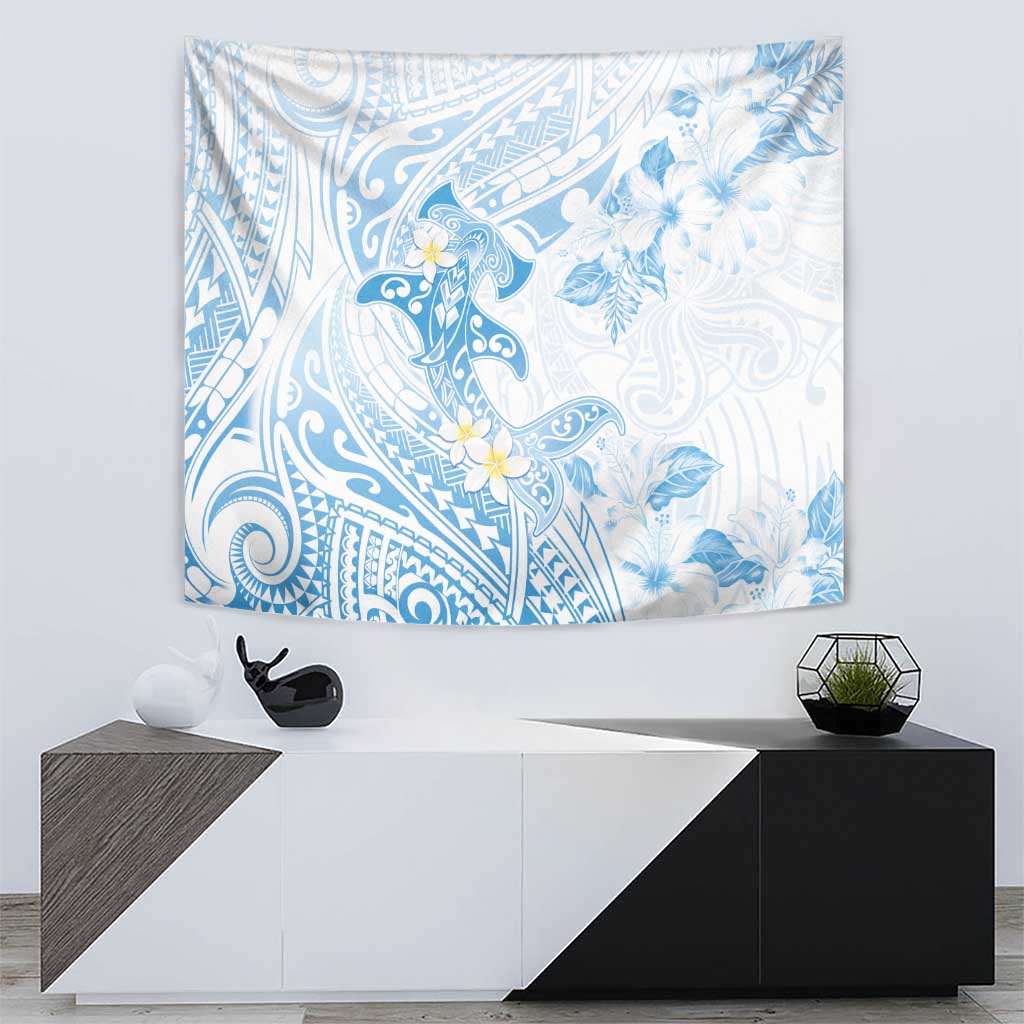 Polynesia Hammerhead Shark Tapestry Tropical Flowers Tribal Pattern Blue LT05 - Polynesian Pride