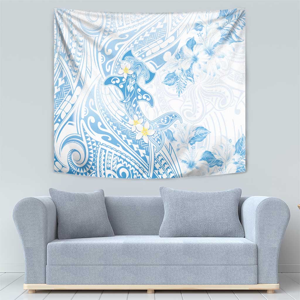Polynesia Hammerhead Shark Tapestry Tropical Flowers Tribal Pattern Blue LT05 - Polynesian Pride