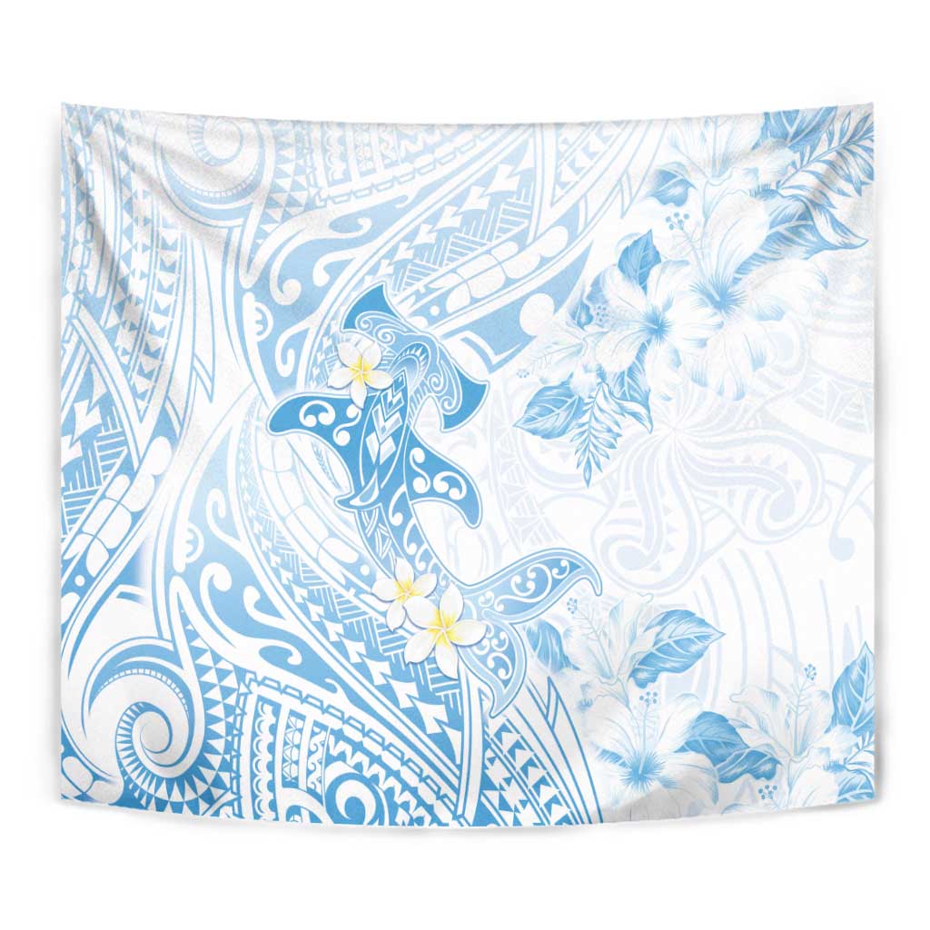 Polynesia Hammerhead Shark Tapestry Tropical Flowers Tribal Pattern Blue LT05 - Polynesian Pride