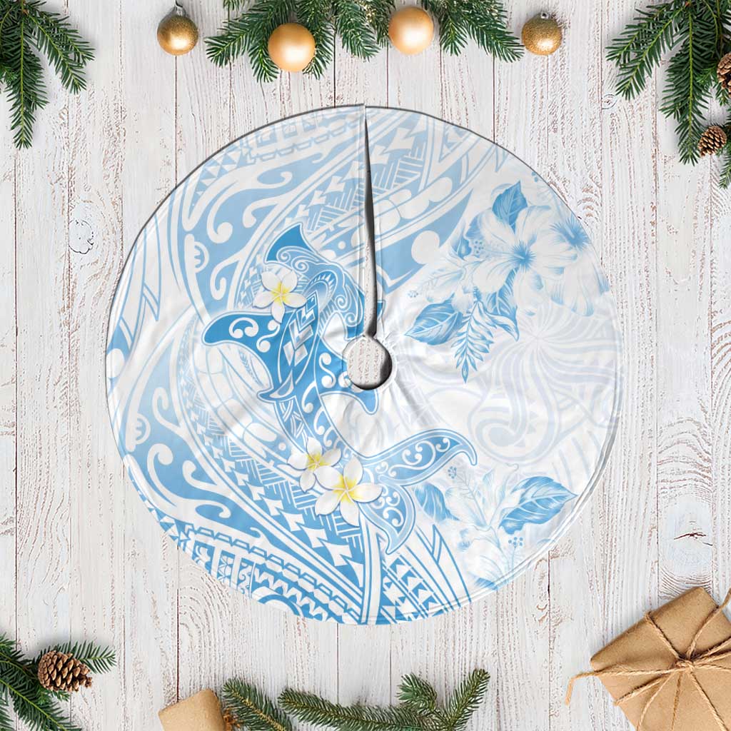 Polynesia Hammerhead Shark Tree Skirt Tropical Flowers Tribal Pattern Blue LT05 Casual Blue - Polynesian Pride