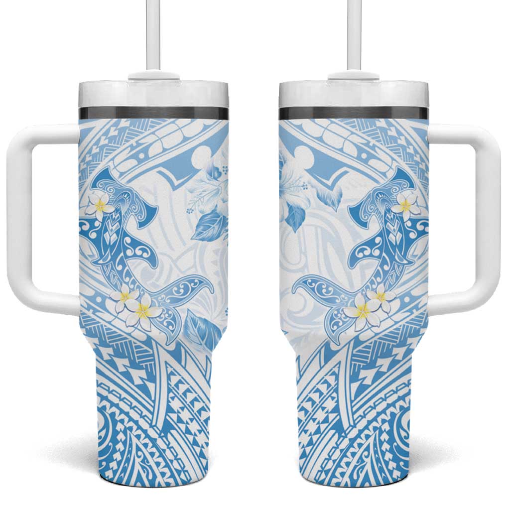 Polynesia Hammerhead Shark Tumbler With Handle Tropical Flowers Tribal Pattern Blue LT05 One Size: 40 oz Blue - Polynesian Pride