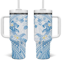 Polynesia Hammerhead Shark Tumbler With Handle Tropical Flowers Tribal Pattern Blue LT05 One Size: 40 oz Blue - Polynesian Pride