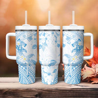 Polynesia Hammerhead Shark Tumbler With Handle Tropical Flowers Tribal Pattern Blue LT05 - Polynesian Pride