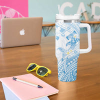 Polynesia Hammerhead Shark Tumbler With Handle Tropical Flowers Tribal Pattern Blue LT05 - Polynesian Pride