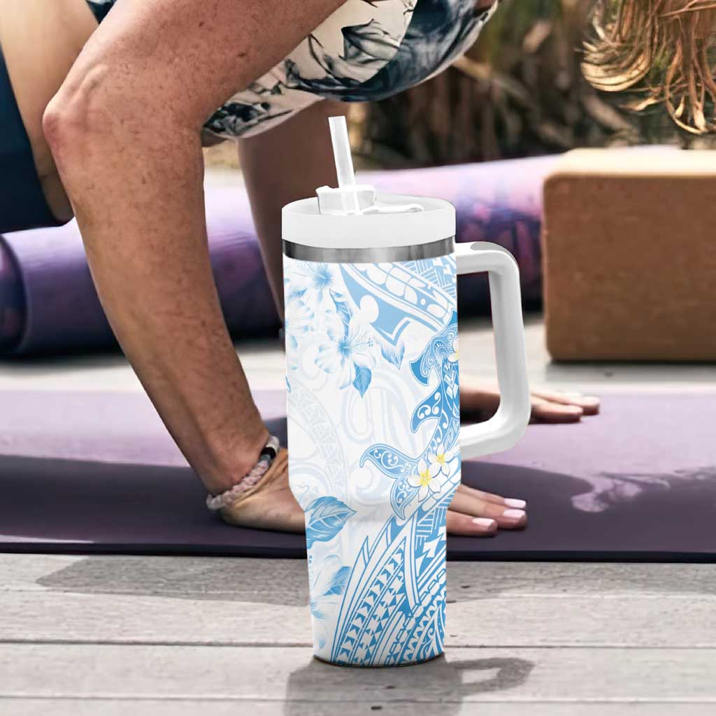 Polynesia Hammerhead Shark Tumbler With Handle Tropical Flowers Tribal Pattern Blue LT05 - Polynesian Pride
