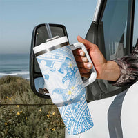 Polynesia Hammerhead Shark Tumbler With Handle Tropical Flowers Tribal Pattern Blue LT05 - Polynesian Pride