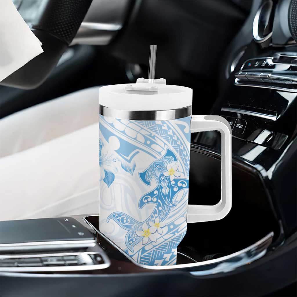 Polynesia Hammerhead Shark Tumbler With Handle Tropical Flowers Tribal Pattern Blue LT05 - Polynesian Pride
