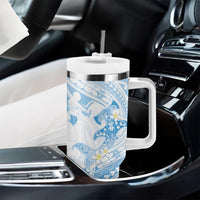 Polynesia Hammerhead Shark Tumbler With Handle Tropical Flowers Tribal Pattern Blue LT05 - Polynesian Pride
