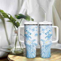 Polynesia Hammerhead Shark Tumbler With Handle Tropical Flowers Tribal Pattern Blue LT05 - Polynesian Pride