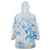 Polynesia Hammerhead Shark Wearable Blanket Hoodie Tropical Flowers Tribal Pattern Blue