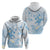 Polynesia Hammerhead Shark Zip Hoodie Tropical Flowers Tribal Pattern Blue