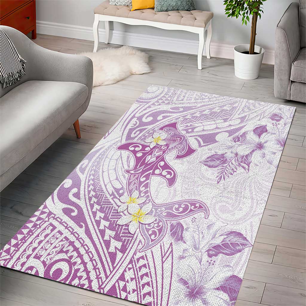 Polynesia Hammerhead Shark Area Rug Tropical Flowers Tribal Pattern Lavender LT05 - Polynesian Pride