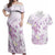 Polynesia Hammerhead Shark Couples Matching Off Shoulder Maxi Dress and Hawaiian Shirt Tropical Flowers Tribal Pattern Lavender