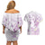 Polynesia Hammerhead Shark Couples Matching Off Shoulder Short Dress and Hawaiian Shirt Tropical Flowers Tribal Pattern Lavender