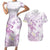 Polynesia Hammerhead Shark Couples Matching Short Sleeve Bodycon Dress and Hawaiian Shirt Tropical Flowers Tribal Pattern Lavender