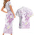 Polynesia Hammerhead Shark Couples Matching Short Sleeve Bodycon Dress and Hawaiian Shirt Tropical Flowers Tribal Pattern Lavender