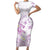 Polynesia Hammerhead Shark Family Matching Short Sleeve Bodycon Dress and Hawaiian Shirt Tropical Flowers Tribal Pattern Lavender