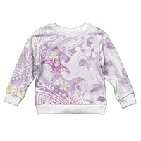 Polynesia Hammerhead Shark Kid Ugly Christmas Sweater Tropical Flowers Tribal Pattern Lavender LT05 Kid Purple - Polynesian Pride