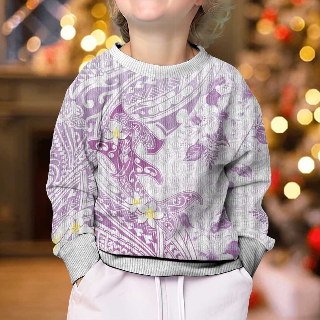 Polynesia Hammerhead Shark Kid Ugly Christmas Sweater Tropical Flowers Tribal Pattern Lavender LT05 - Polynesian Pride