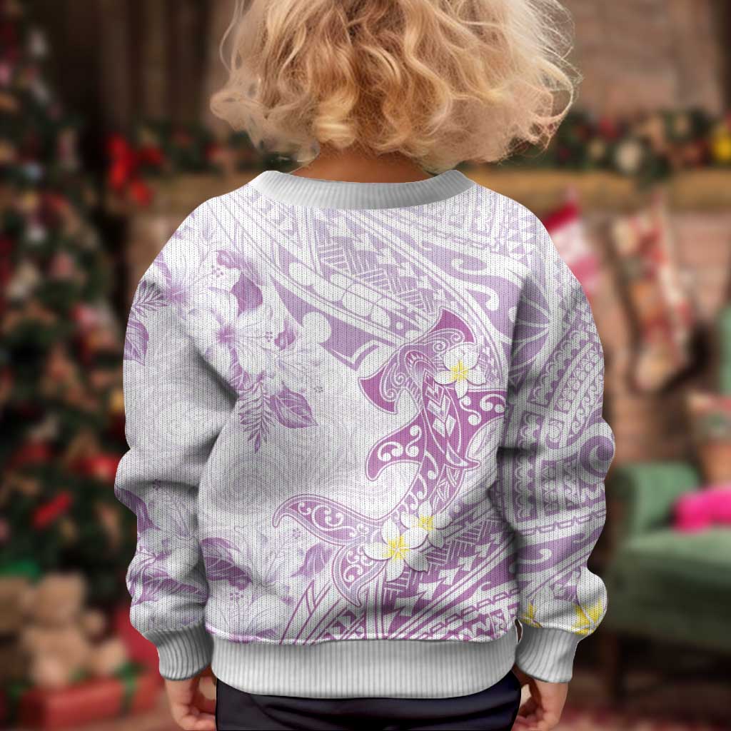 Polynesia Hammerhead Shark Kid Ugly Christmas Sweater Tropical Flowers Tribal Pattern Lavender LT05 - Polynesian Pride