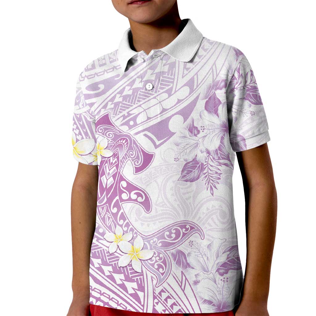 Polynesia Hammerhead Shark Kid Polo Shirt Tropical Flowers Tribal Pattern Lavender LT05 Kid Purple - Polynesian Pride