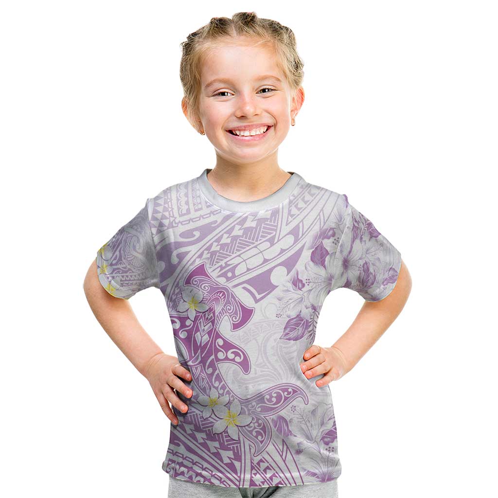 Polynesia Hammerhead Shark Kid T Shirt Tropical Flowers Tribal Pattern Lavender LT05 Purple - Polynesian Pride