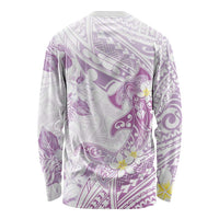 Polynesia Hammerhead Shark Long Sleeve Shirt Tropical Flowers Tribal Pattern Lavender LT05 - Polynesian Pride