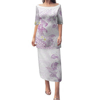 Polynesia Hammerhead Shark Puletasi Tropical Flowers Tribal Pattern Lavender LT05 Long Dress Purple - Polynesian Pride