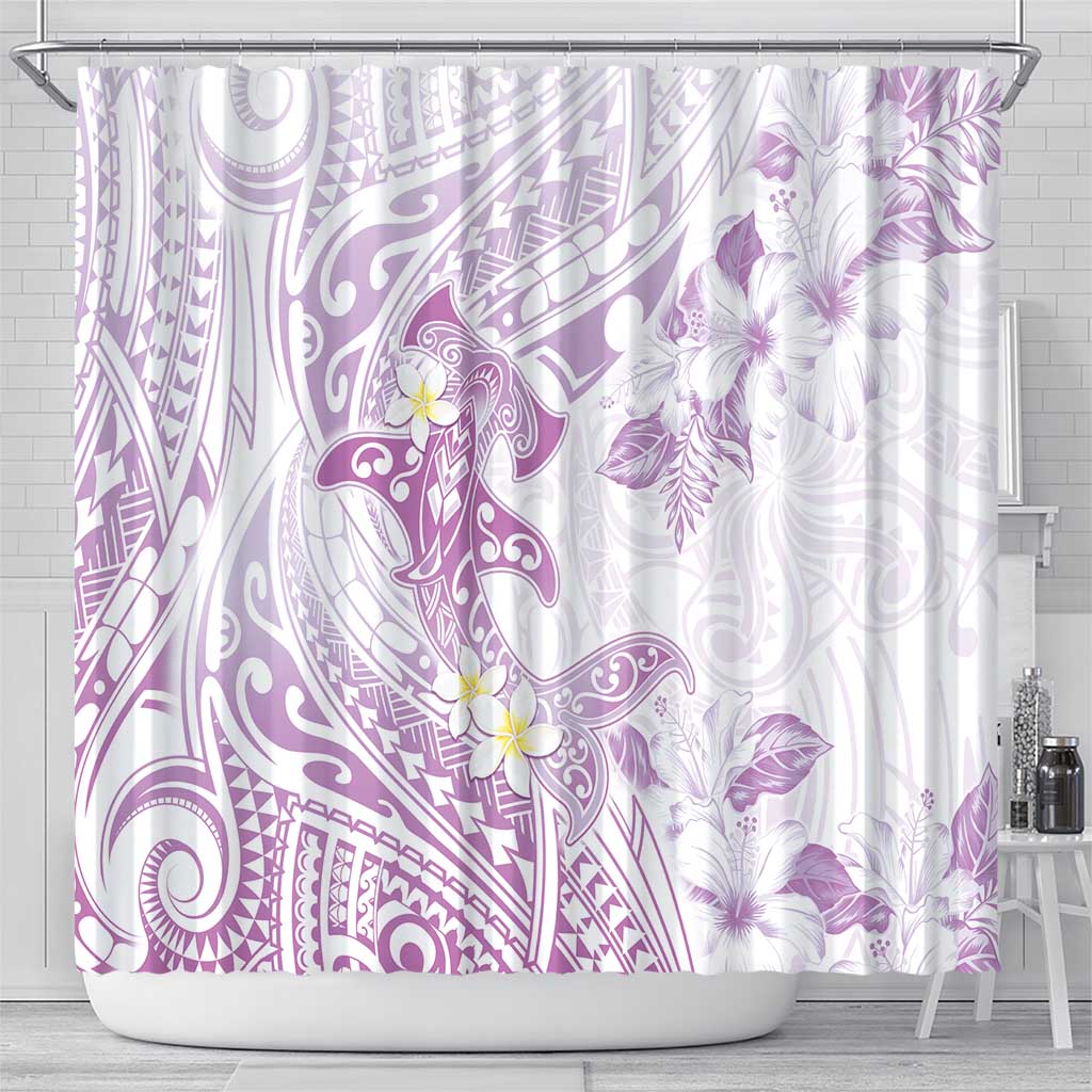 Polynesia Hammerhead Shark Shower Curtain Tropical Flowers Tribal Pattern Lavender LT05 - Polynesian Pride