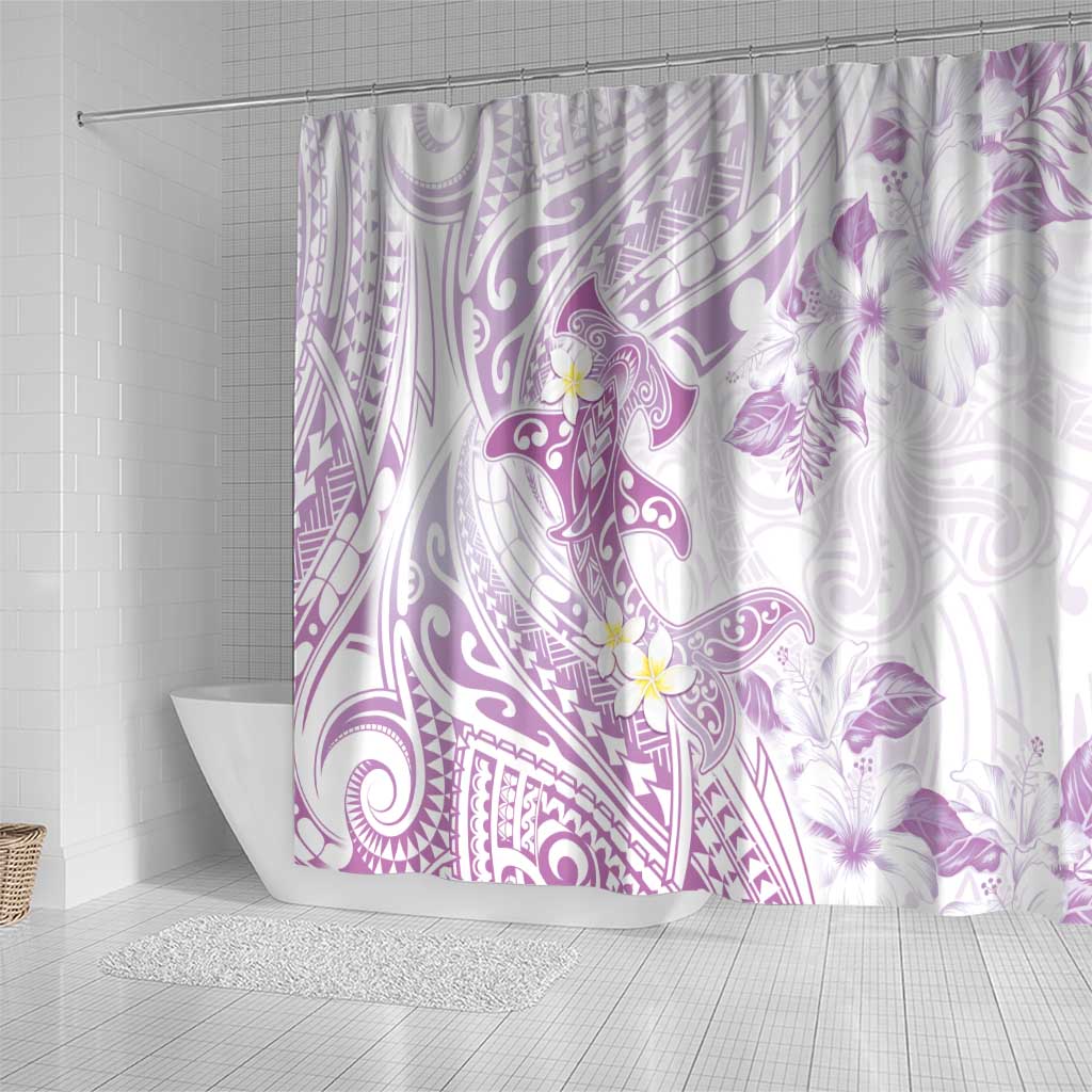 Polynesia Hammerhead Shark Shower Curtain Tropical Flowers Tribal Pattern Lavender LT05 - Polynesian Pride