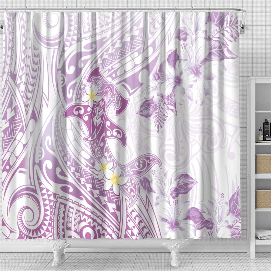 Polynesia Hammerhead Shark Shower Curtain Tropical Flowers Tribal Pattern Lavender LT05 - Polynesian Pride